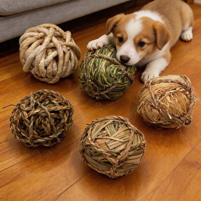Extra-Large Straw Woven Ball Dog Chew Toy, Natural Woven Straw Ball for Small and Medium-Sized Dogs, Teeth-Cleaning and Boredom-Relieving Toy