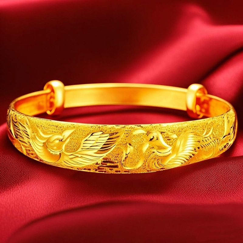 Vietnamese Sand Gold Dragon and Phoenix Women's Wide Bracelet Push-Pull Adjustable Bracelet Holiday Gift for Mother Factory Direct Sale Vietnamese Sand Gold Dragon and Phoenix Women's Wide Bracelet Push-Pull Adjustable Bracelet Holiday Gift for Mother Factory Direct Sale