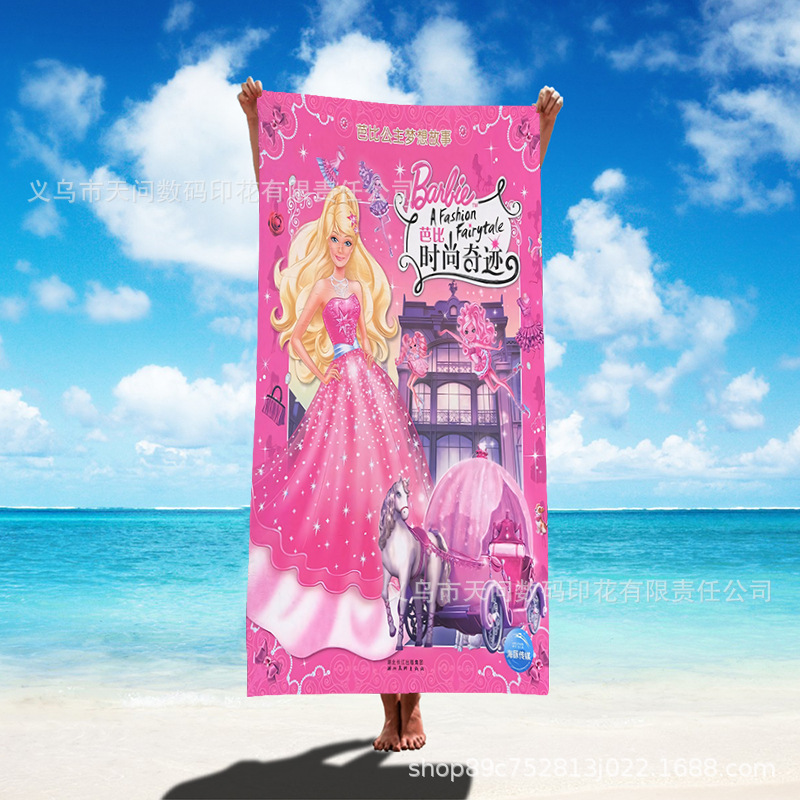 Cross-border cartoon girl Barbie beach bath towel polyester fiber Princess Barbie 3d printed polyester beach towel