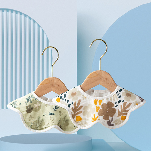 Gauze beanie velvet baby petal bib pure cotton baby saliva towel pure cotton waterproof autumn and winter thickened bib