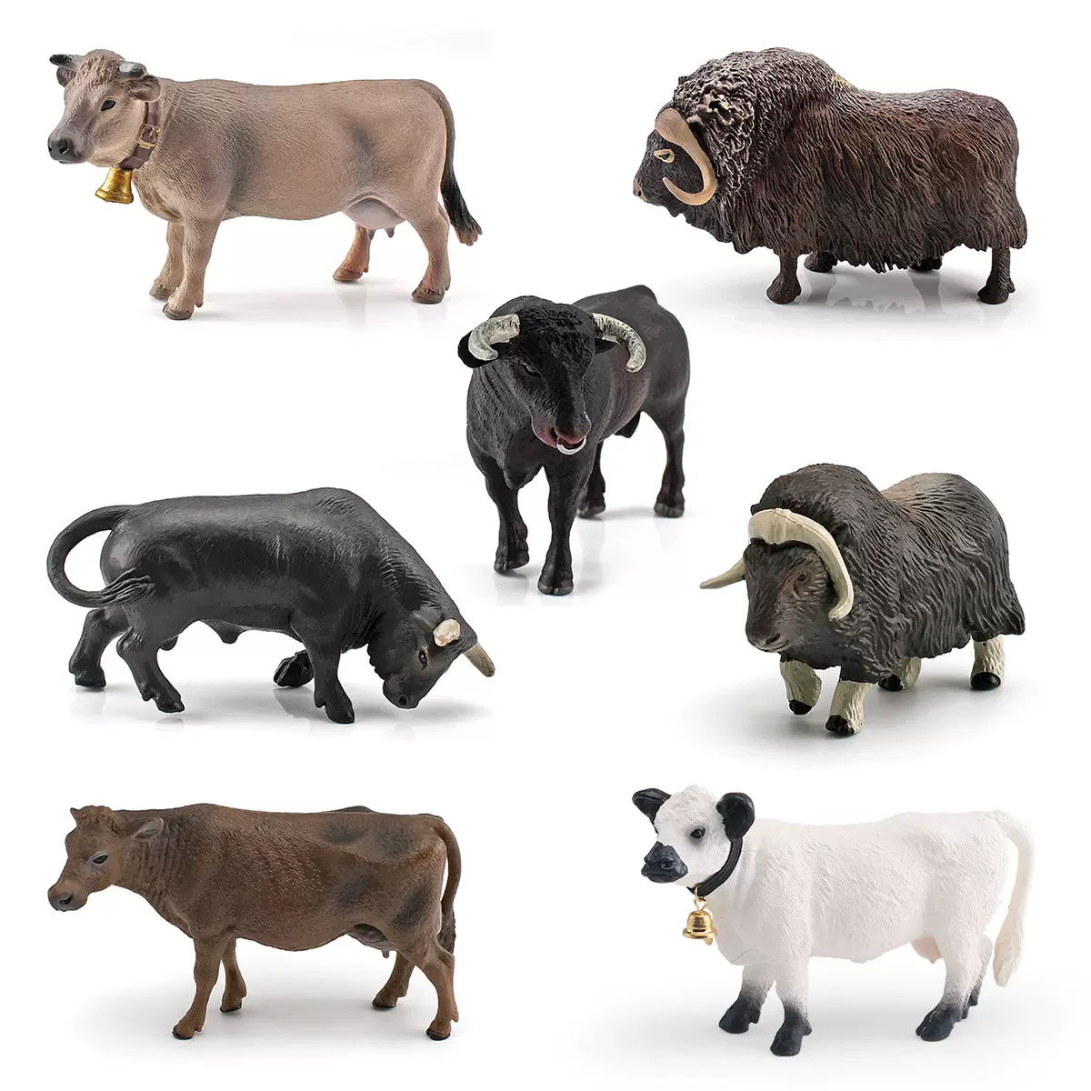 跨境仿真农场沙盘动物牛模型黑公牛瑞士褐牛麝牛北非公牛家畜牧场