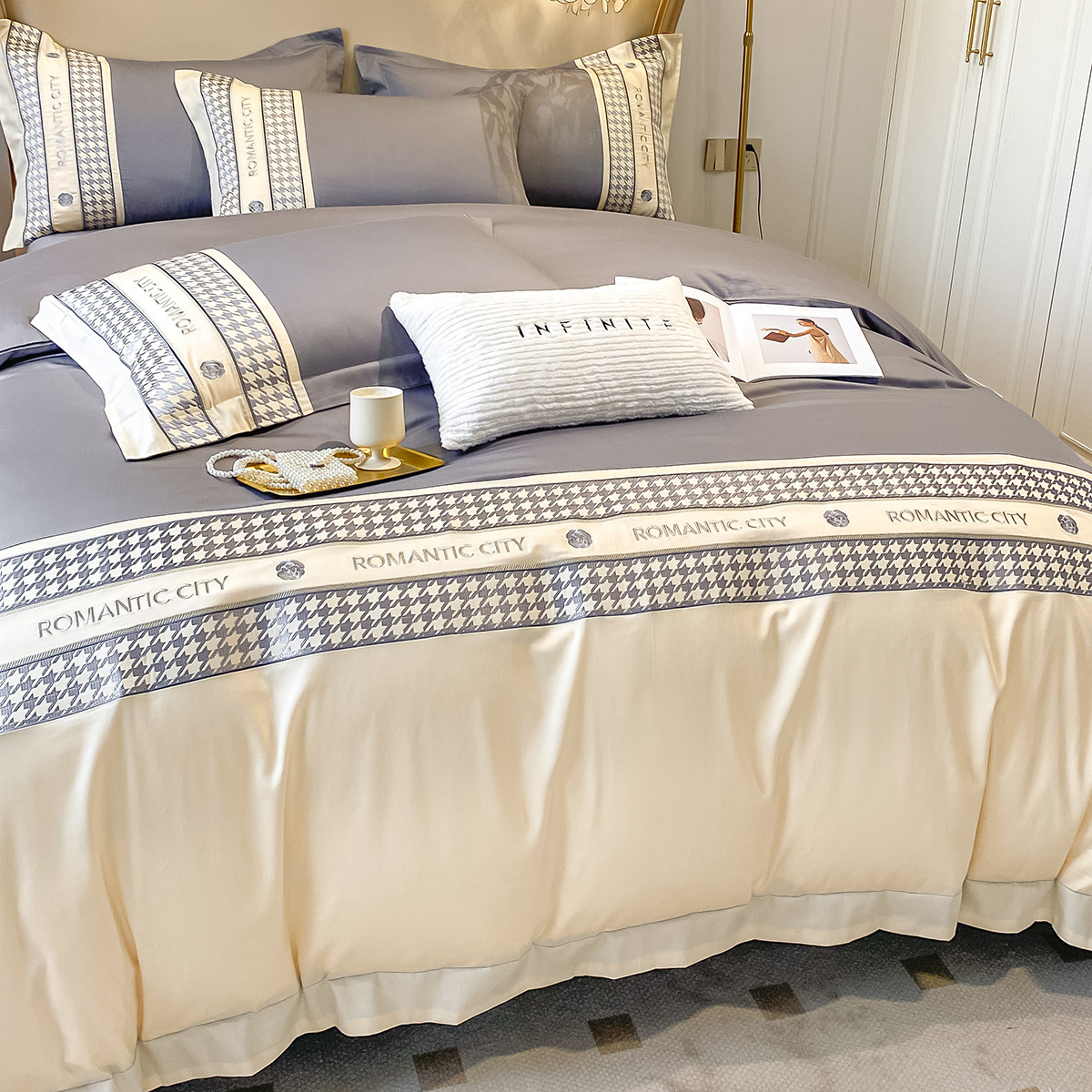 Algodón ligero de lujo conjunto de cuatro piezas de algodón largo de Xinjiang primavera y otoño sábanas de algodón cubierta de cama de alta calidad