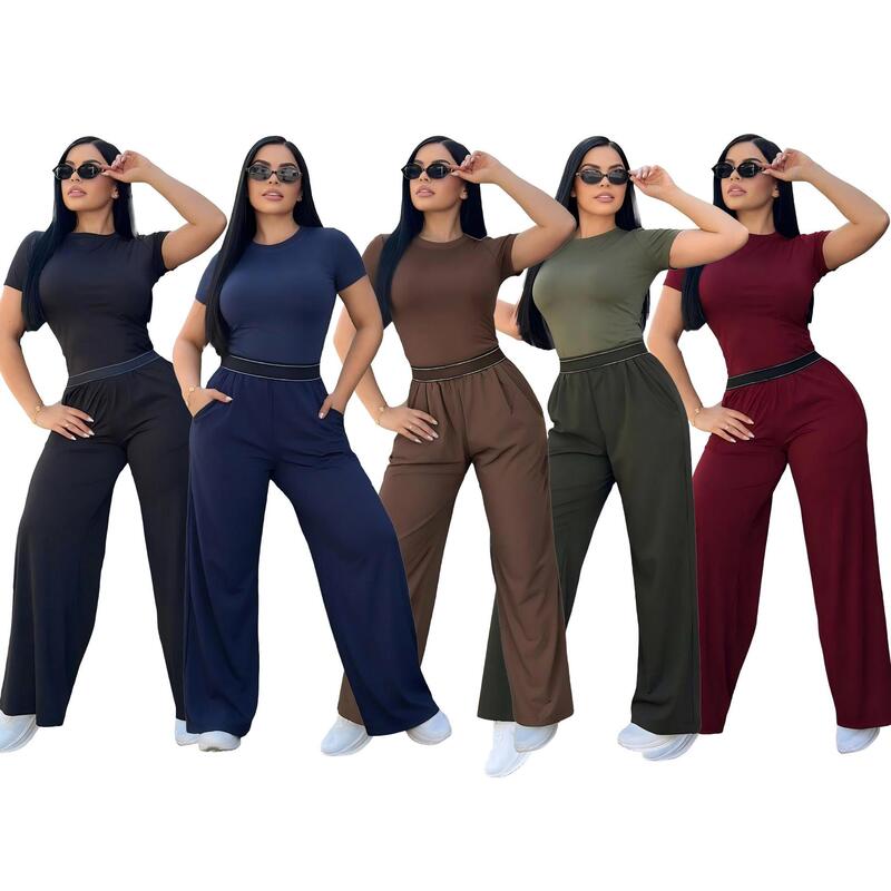 Q6343 New Summer American-style sports set with three-dimensional lettering, round neck, fashionable, casual, comfortable, short-sleeved, long pants, wide-leg suit Q6343 New Summer American-style sports set with three-dimensional lettering, round neck, fashionable, casual, comfortable, short-sleeved, long pants, wide-leg suit