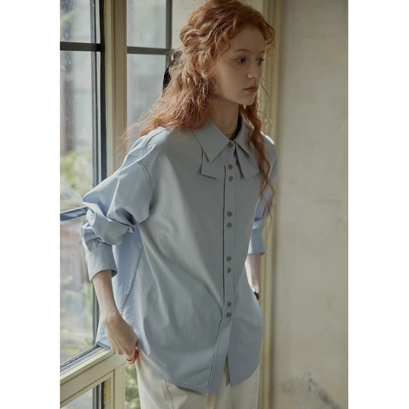 cpai Qipai 26/S "Layered Space" high-density cool feeling French retro design shirt in blue