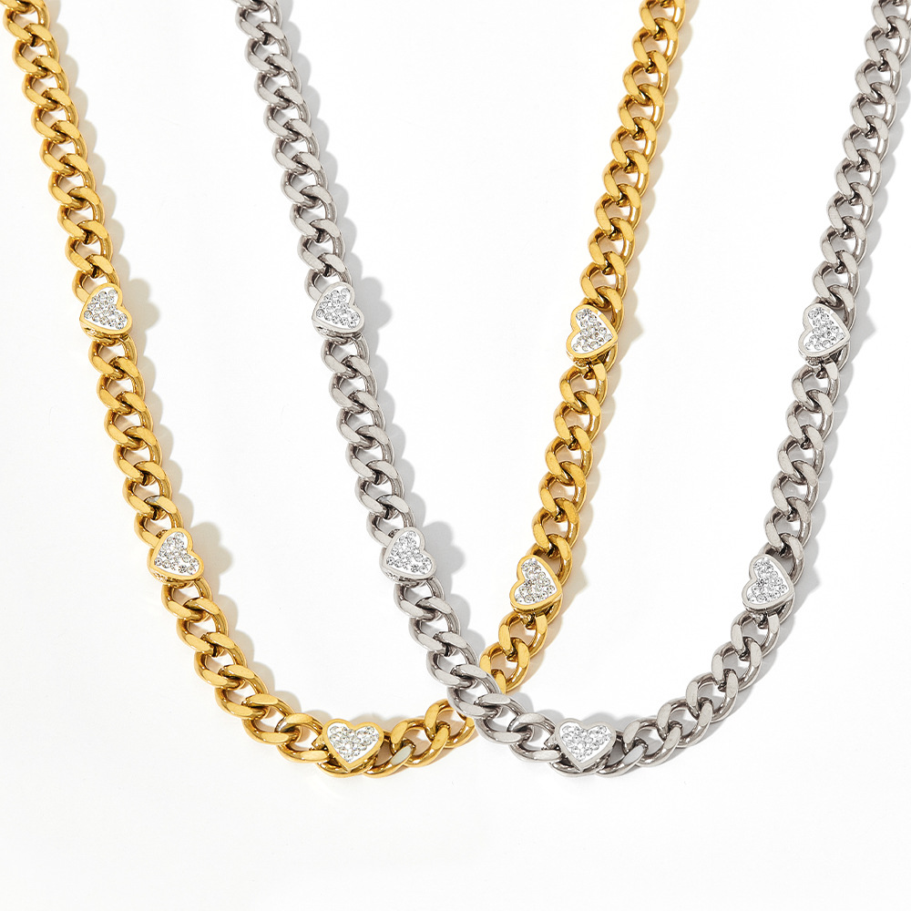 Streetwear Heart Shape Stainless Steel Plating Inlay Zircon Necklace Colorza_colorza_5