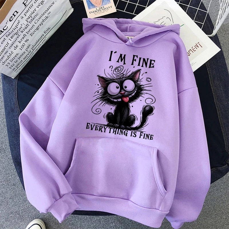 Women's Retro Y2K Sweatshirt Casual Hoodie Kawaii Pullover I'm Fine…