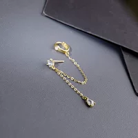 Серьги из золота 9K/14K с инкрустированными шестью когтями, 0 цепочек, серьги с двойными отверстиями для ушей, золотые украшения 23123