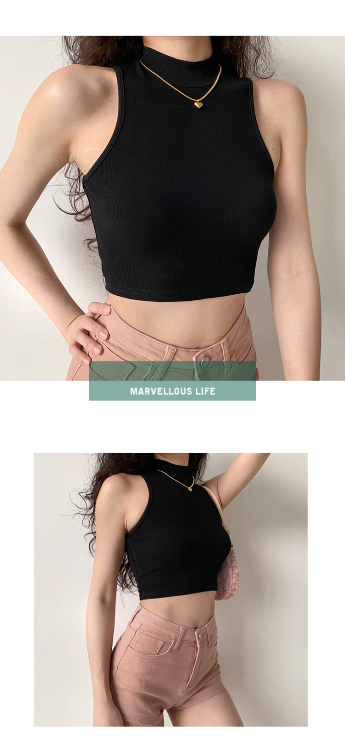 84g Weight Short Sleeve Sleeve Length Polyester Fabric Type Short Top Length Wrap Crop Top Tops Type Holiday Occasion High Neck Neckline Slim Fit Type Solid Color Pattern Summer, Autumn Season Women's Gender Casual Style Wholesale Women's Casual Solid Color Short Sleeve Tank Tops 13