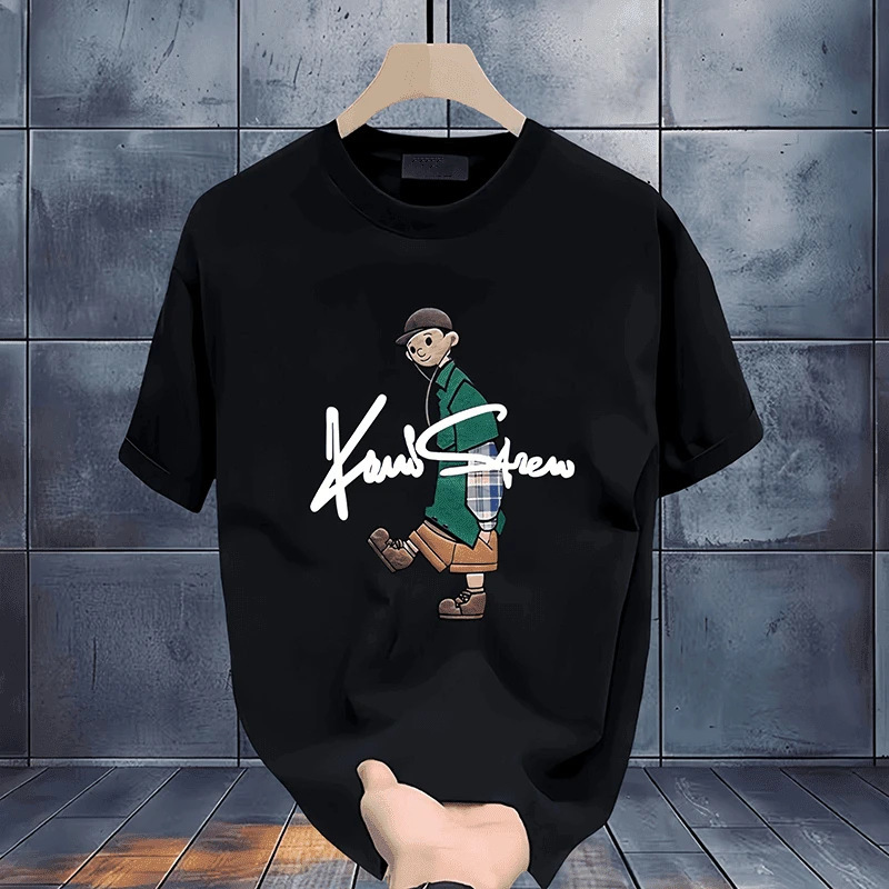 Men's Clothing Cotton T Shirt Short Sleeved Round Neck Loose Breathable Fashionable All Match Printed Trendy Tops_viptrois.com