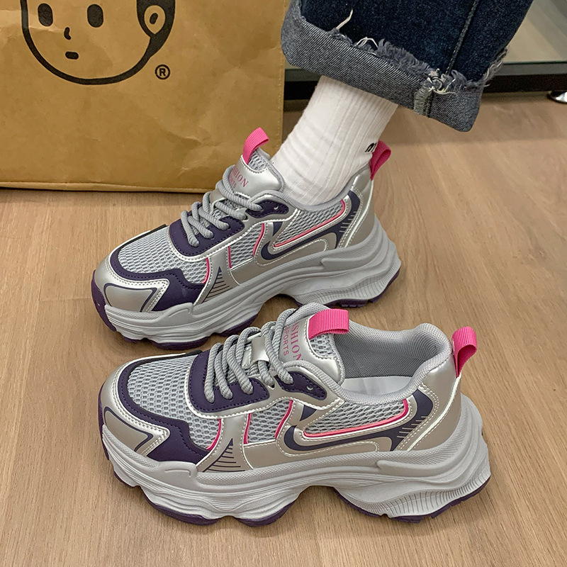 2025 Spring New Trbottomy Retro Color Matching Fashion Dad Shoes Women's Thick Sole Heightening Sports and Casual Women's Shoes Wholesale