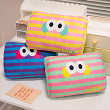 冬季促销礼品保暖  印花多巴胺活力条纹配色大眼萌 桶状毛绒暖手