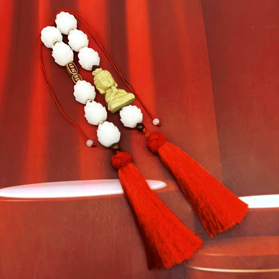 peace car rearview mirror high-end – Car hanging - good-luck-with-guanyin-double-tassels-red