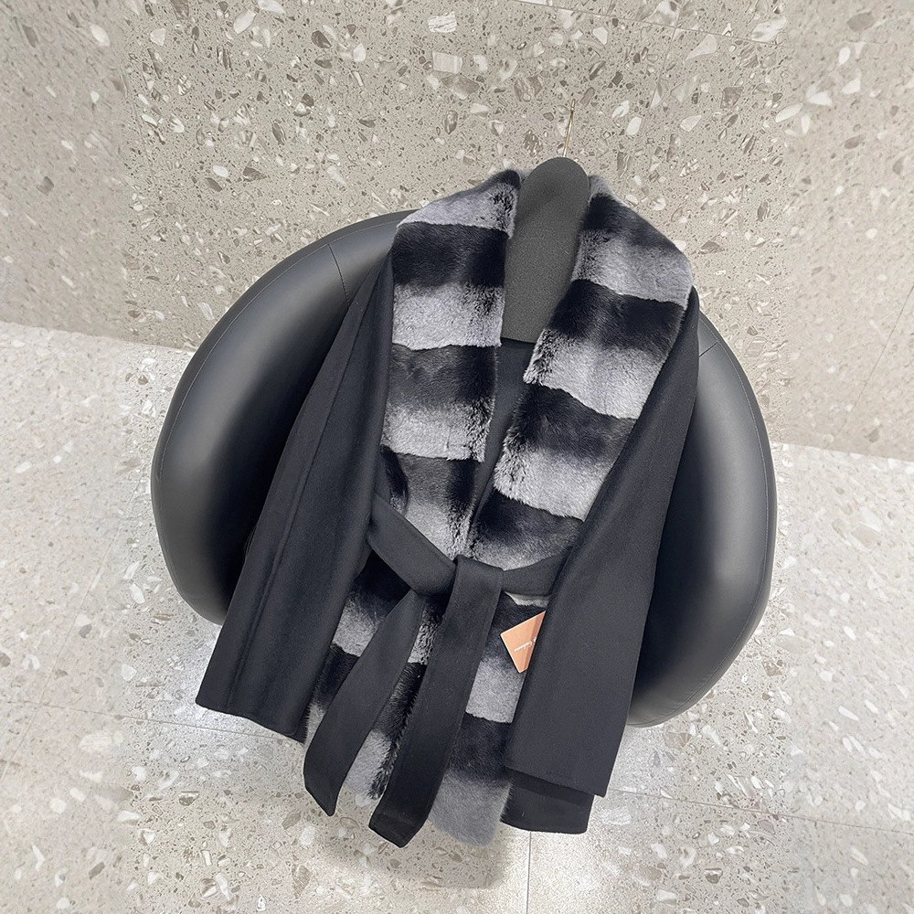 2025秋冬新款LP老钱风黑色进口水貂毛中长款双面羊绒大衣外套女