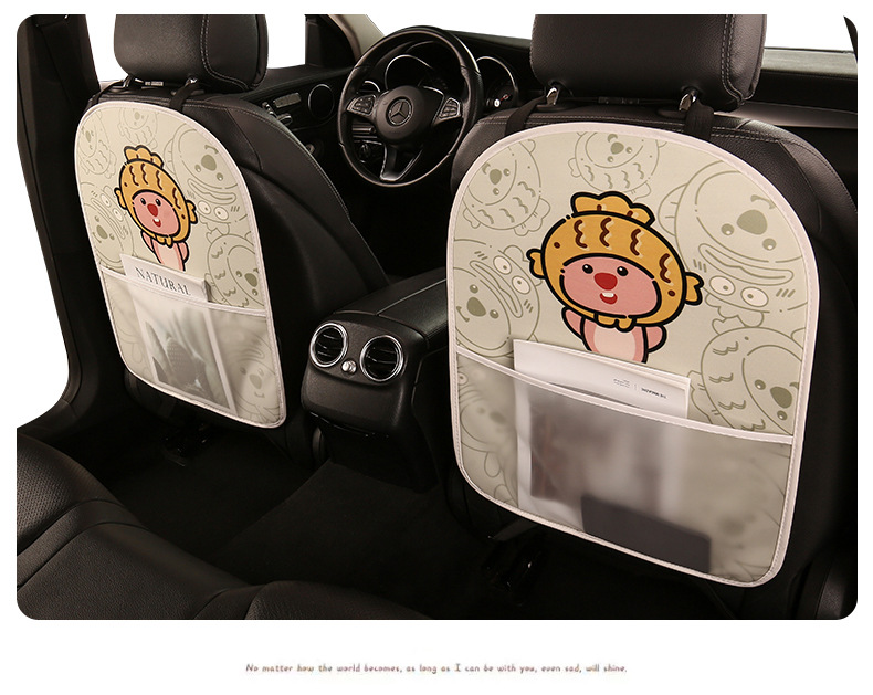 Beaver women's cute cartoon chair back anti-kick cushion car chair back anti-fouling cushion four seasons Universal with storage belt
