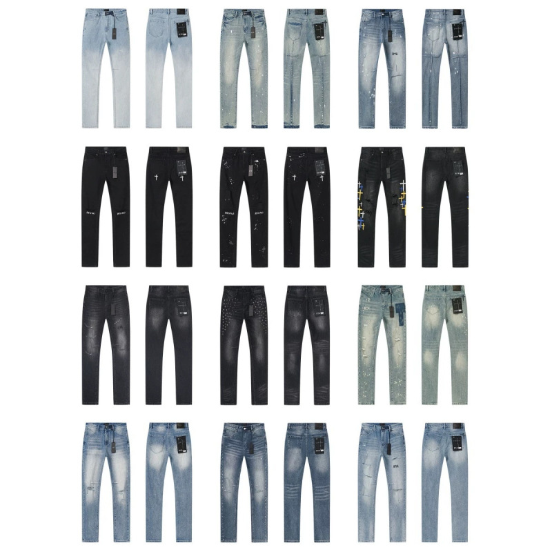 Wholesale American-Style Trendy Brand R+A Washed Vintage Ripped Embroidered Lettering Splatter Ink Straight-Leg Jeans Rta Pants