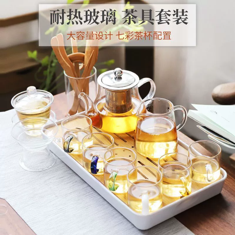 Glass tea set, simple tea cup for home use for living room, light luxury style