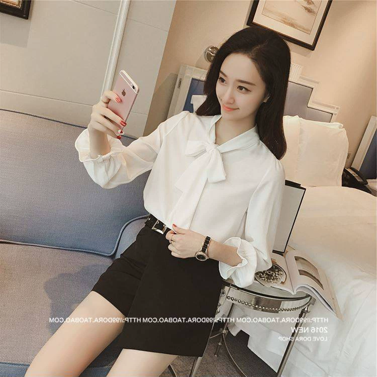 Шифоновая рубашка женская 2021 летняя новая рубашка в Корейском стиле Большие размеры рубашка с бантом и рукавом принцессы Повседневная рубашка
