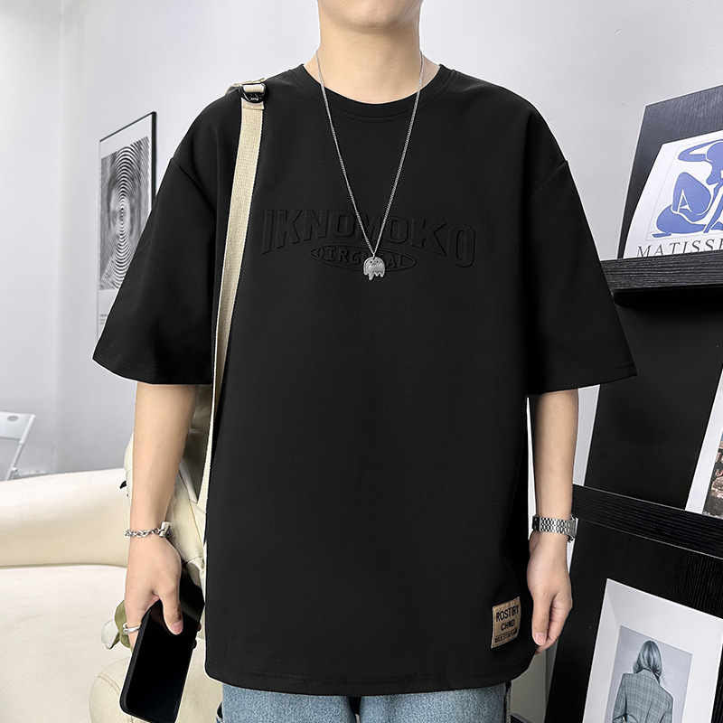 2023 Summer New Hong Kong-style Trendy Steel-printed plus size Short-sleeved T-shirt for Men Couple Loose Plus Fat Plus Size Top for Men