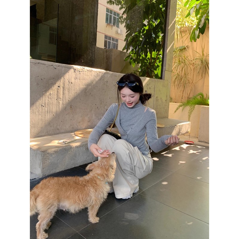 切糕自制【晚风呢喃】小个子两件套女秋高领背心V领开衫时尚套装|undefined