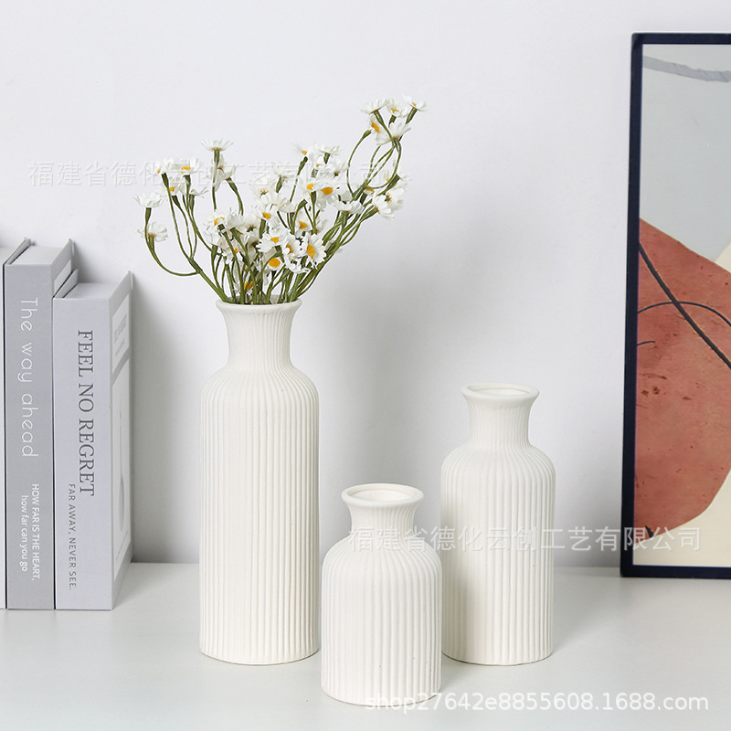 White Nordic Creative Ceramic Three-piece Set Decorative Dried Flower Flower Vase Dining Table Living Room Flower Ornaments Decoration