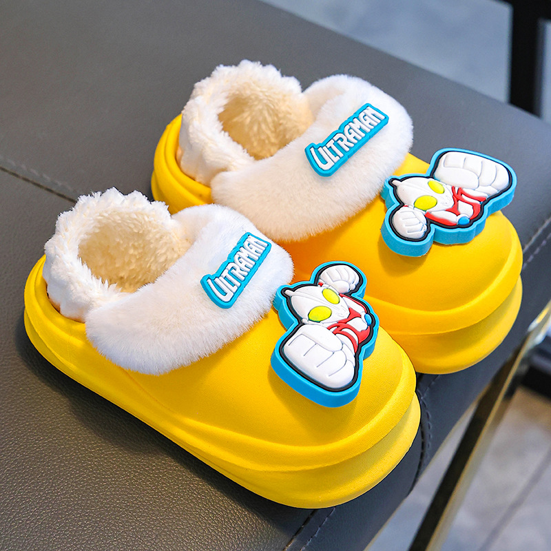 Zapatillas de algodón de invierno para niños, zapatillas de algodón para niños, bolsas impermeables de terciopelo calientes, zapatos de algodón caseros para niños