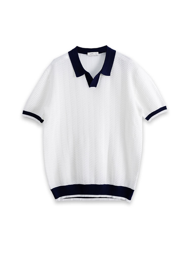 Hombres lujosos de lujo alto sentido antiguo estilo de hielo polo de manga corta hombre rápido seco camiseta de punto de cuello en V camiseta casual hombre