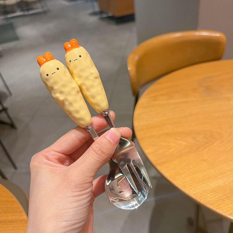 かわいい動物の箸とスプーンセットステンレス鋼学生一人用子供用フォーク食器ポータブル収納ボックス|undefined