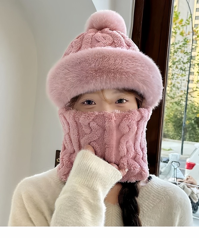 新款加绒大帽檐加厚帽子围脖一体秋冬季骑车防风防寒电动车成人|undefined
