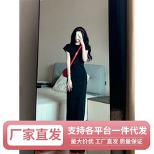 Jo黑色辣妹高级感连衣裙女夏季显身材小众设计修身显瘦包臀长款裙