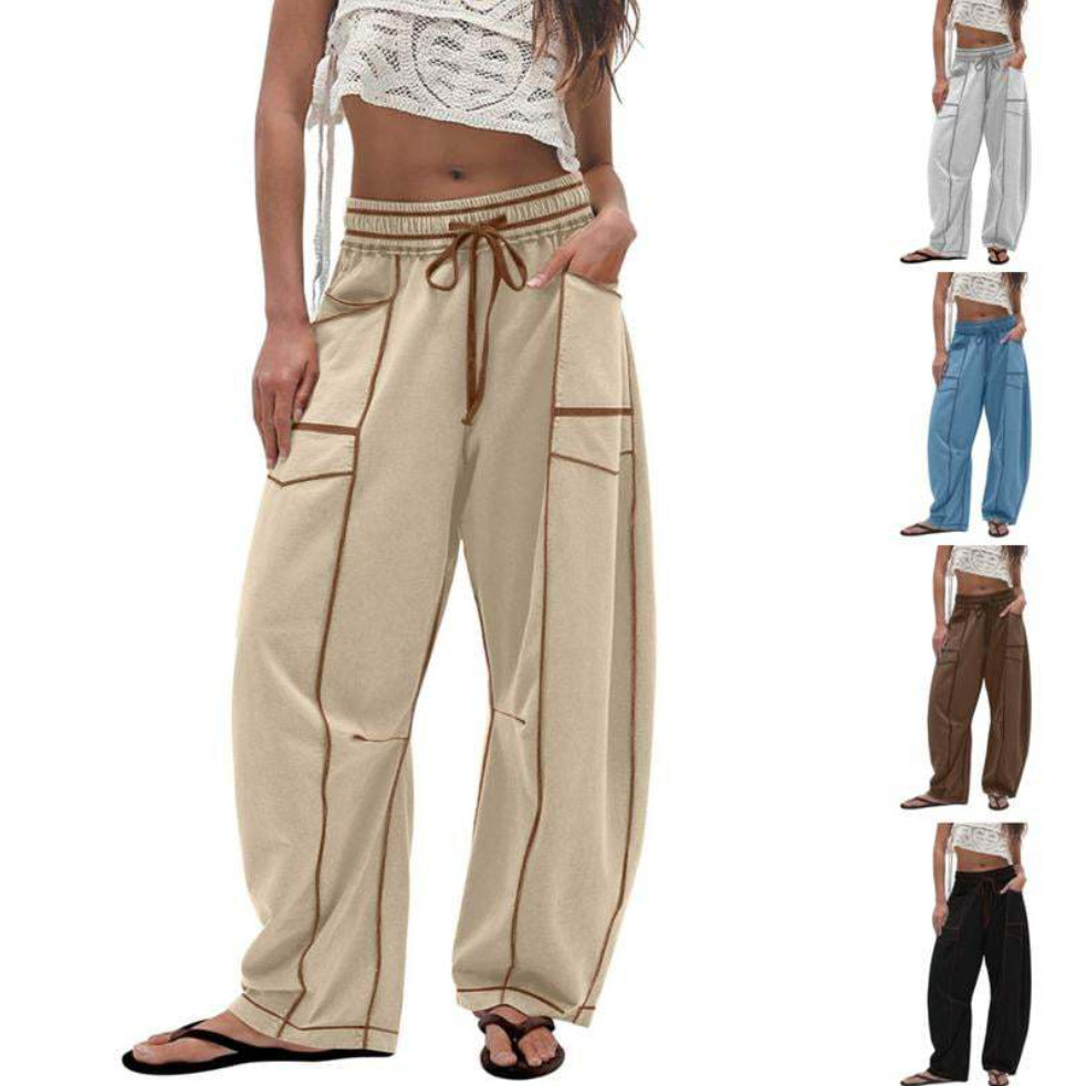 2025 Cross-Border Hot-Selling Women's Loose Wide-Leg Pants Casual Summer Drawstring Waist Casual Pants Sweatpants Versatile