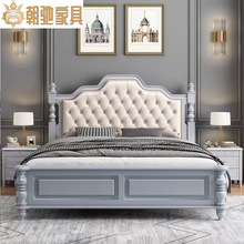 美式轻奢实木床主卧双人床现代简约软靠收纳高箱储物大床美式婚床