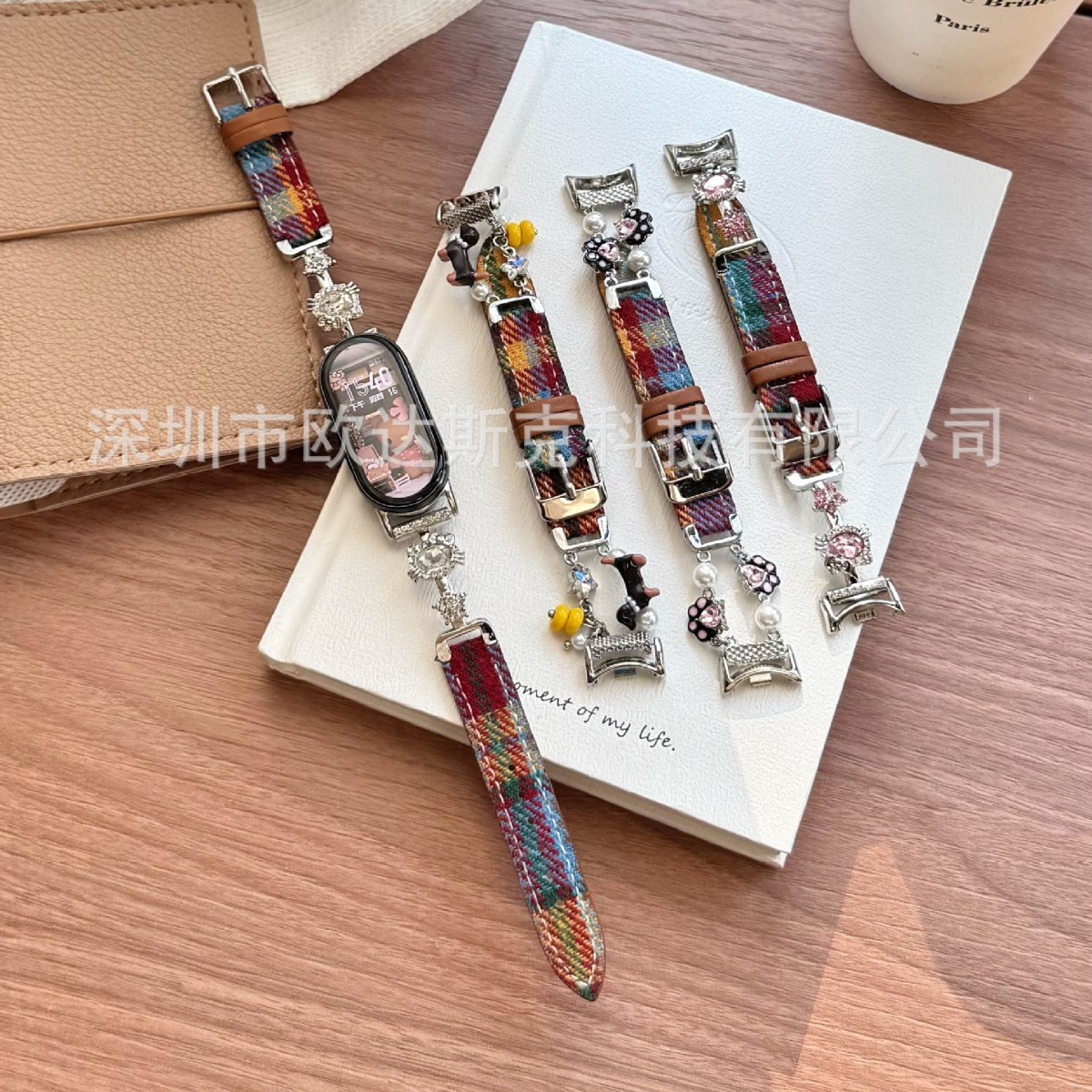 Suitable for Xiaomi Mi Band 8/9 Dachshund Cat Claw Kt Cat Rainbow Plaid Flash Diamond Strap-Xiaomi 8/9Pro
