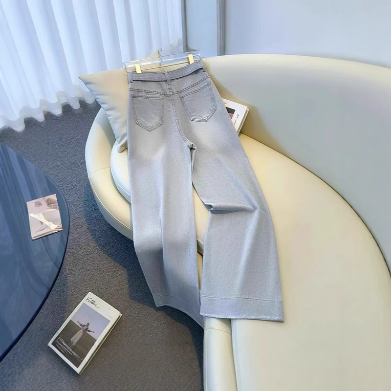 Off-White Narrow Straight Cropped Jeans Women's 2025 New Spring Short High Waist Light Color Wide Leg Pants