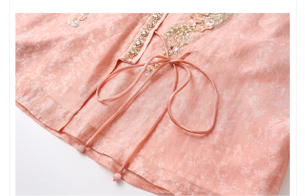 Áo cardigan nữ dáng rộng Tencel thêu hạt phong cách Trung Hoa — hồng, mơ chi tiết 38