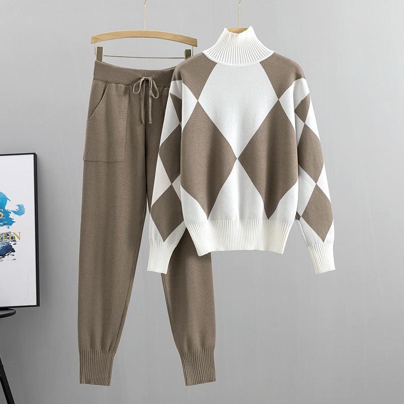 Cross-Border European Casual Sports Suit for Women, Autumn and Winter New Age-Reducing Style, High-Neck Sweater and Slim Pants Two-Piece Set Cross-Border European Casual Sports Suit for Women, Autumn and Winter New Age-Reducing Style, High-Neck Sweater and Slim Pants Two-Piece Set