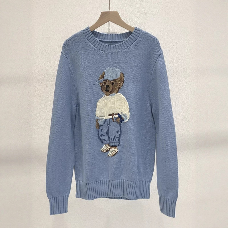 重工卡通图案小马刺绣帽子小熊毛衣纯棉长袖针织打底衫女高级感