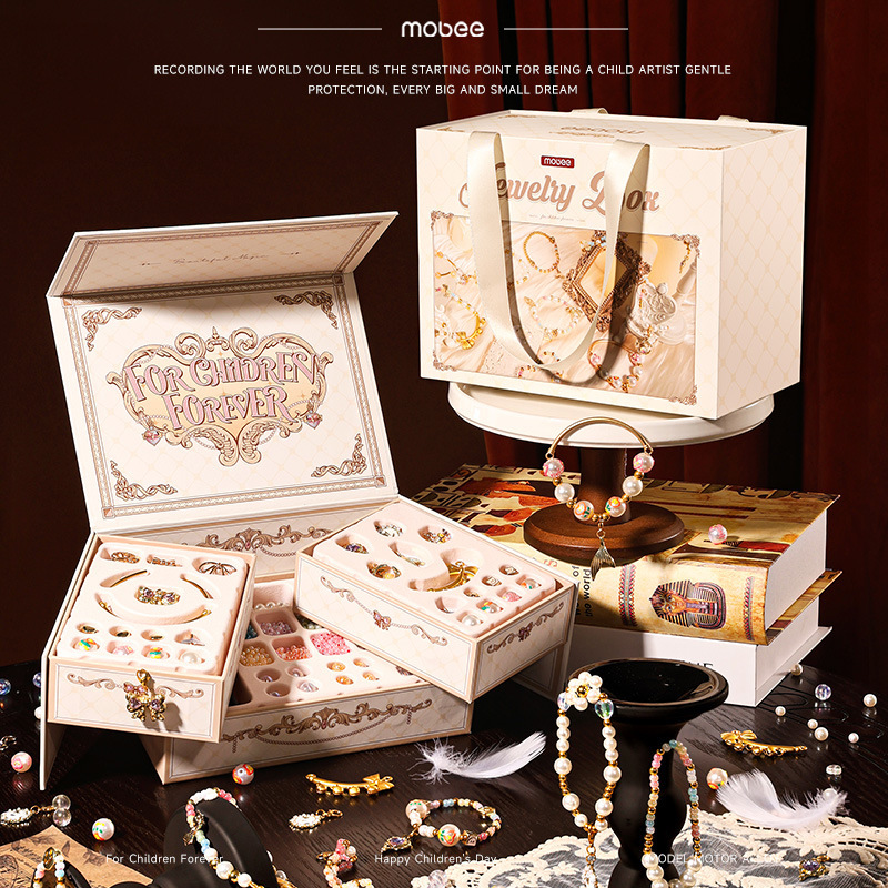 mobee beautiful star shining little girl jewelry box diy handmade girl birthday gift children beaded chain toy