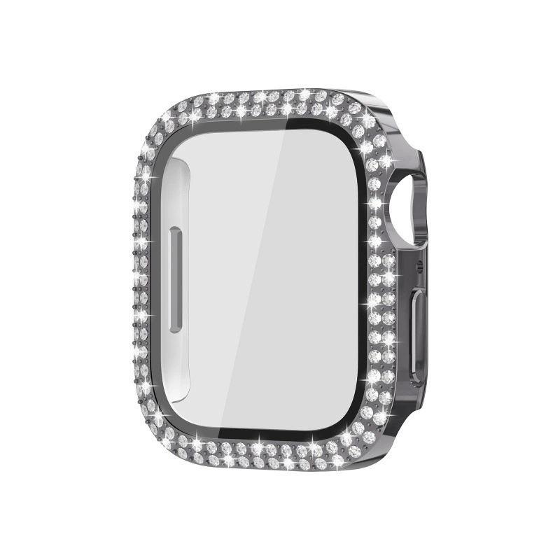 Защитный чехол для Apple Watch 10, совместимый, двойной ряд инкрустации кристаллами, ПК с закаленной пленкой, интегрированный корпус для часов