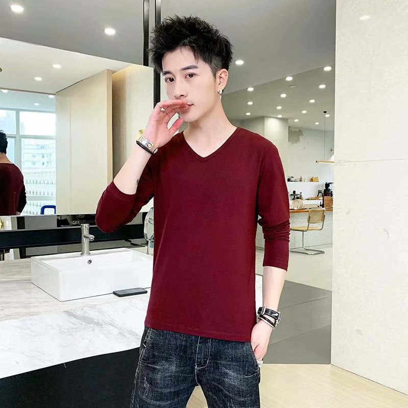 Spring and Autumn Men's All-match Casual Simple Long-sleeved T-shirt 2024 New Solid Color V-neck Long-sleeved Base Shirt Spring and Autumn Men's All-match Casual Simple Long-sleeved T-shirt 2024 New Solid Color V-neck Long-sleeved Base Shirt