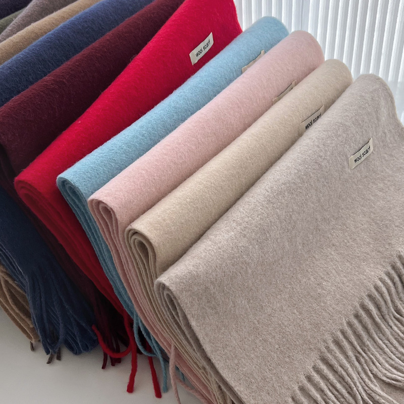 New Pure Color Warm Scarf Containing Wool, Gentle Autumn and Winter High-Quality Tassel Shawl for Men and Women, White Scarf New Pure Color Warm Scarf Containing Wool, Gentle Autumn and Winter High-Quality Tassel Shawl for Men and Women, White Scarf