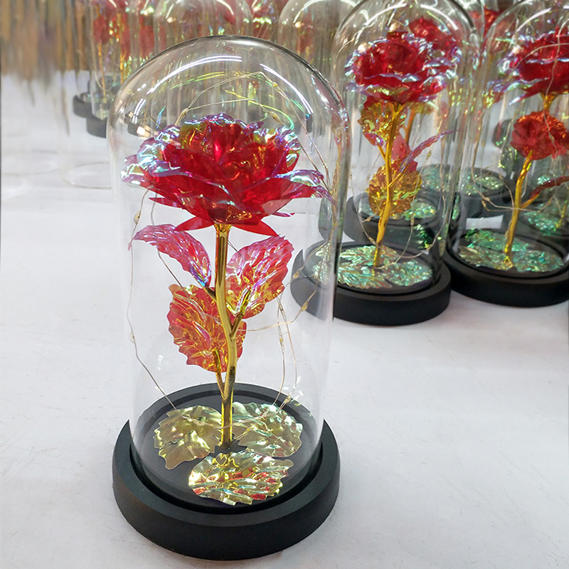 Bulk Valentine's Day Creative Birthday Gift Cross-border Supply Source Gold Foil Rose LED Night Light Glass Cover Gift Box