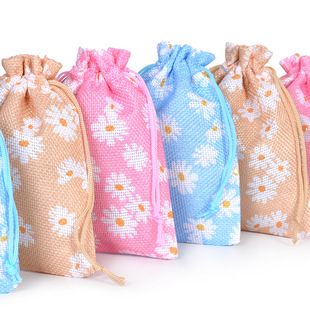 New Colorful Printed Daisy Linen Bag Summer Party Carnival Gift Bag Gift Packaging Drawstring Pocket