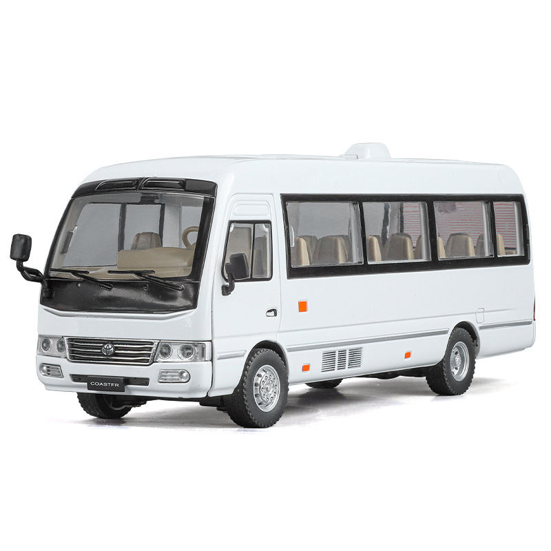 1: 24 Toyota Coaster aleación modelo de automóvil sonoro-óptico simulación de retroalimentación autobús coche de juguete música adornos transfronterizos