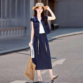 夏季牛仔半身裙套装2026年新款超火三件套女装今年流行爆款小个子
