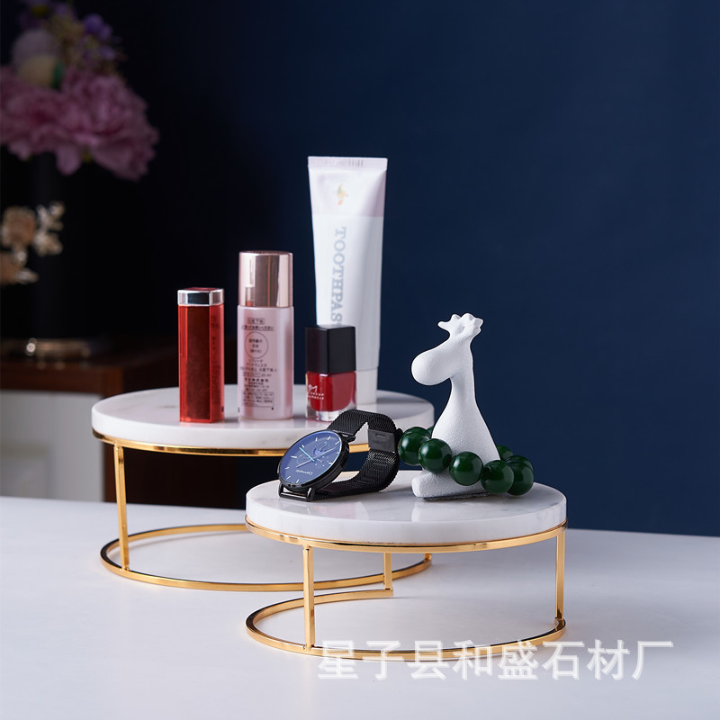공장 대리석 라운드 싱글 레이어 랙 홈 거실 장식 화장품 저장 트레이 디저트 케이크 플레이트