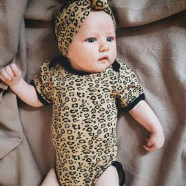 2021夏季新款跨境童装 ins豹纹婴儿男女宝宝短袖连体哈衣三角爬服