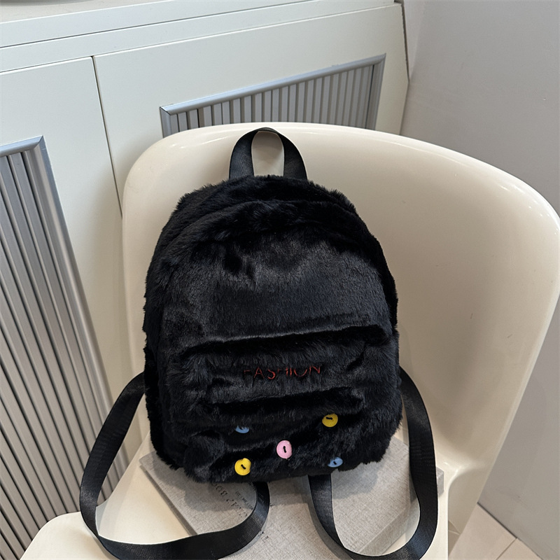 Mochila de peluche de niña dulce caliente, mochila de hombro, otoño y invierno 2024, nueva bolsa de almohada peluda, bolso de mano