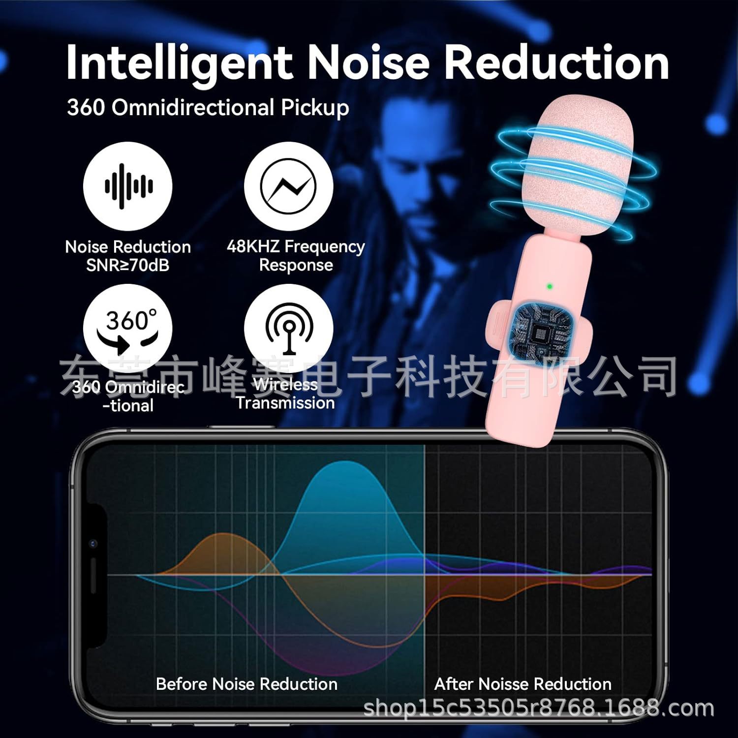 Pink K1K9 micrófono de clip de cuello inalámbrico uno a dos teléfono móvil en vivo grabación al aire libre radio micrófono pequeño con reducción de ruido