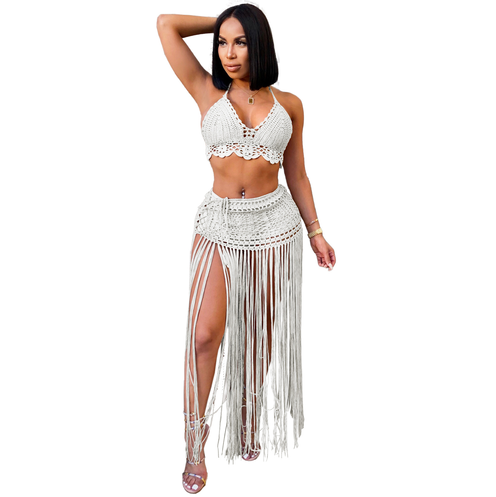 Daily Beach Women's Sexy Solid Color Polyacrylonitrile Fiber Hollow Out Skirt Sets Skirt Sets display picture 25