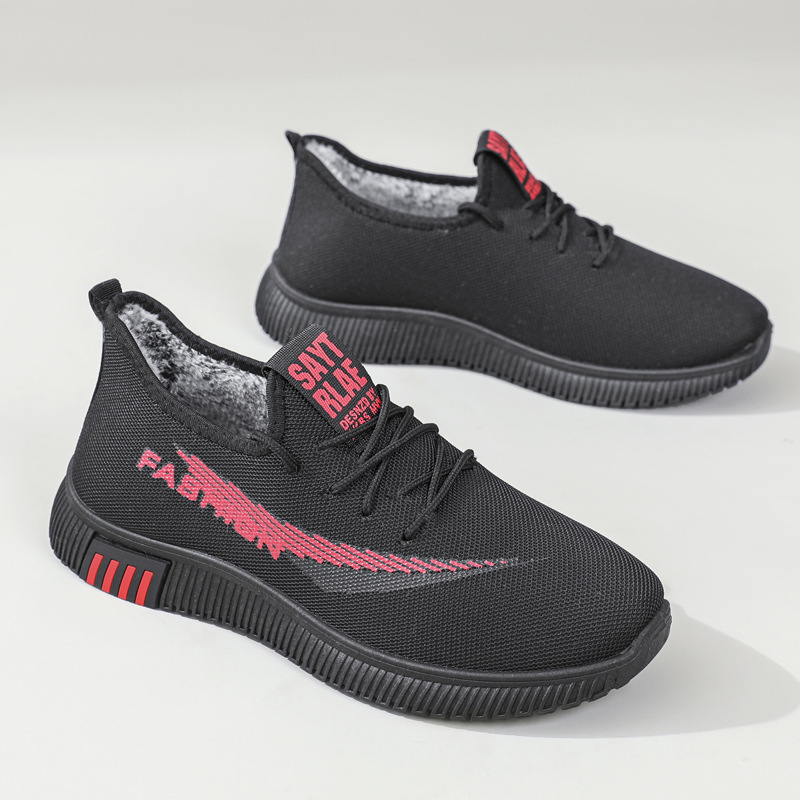 Zapatos acolchados de algodón para mujer Otoño e Invierno Nueva transpirable versátil casual Fondo suave con cordones de lana forrada zapatilla de deporte de los hombres ventas directas de fábrica